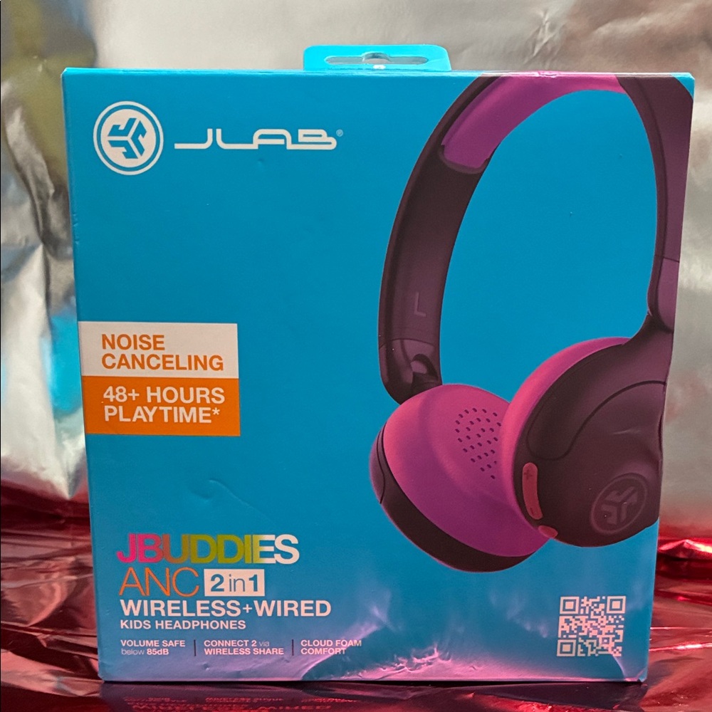 JLab JBuddies ANC 2-in-1 Wireless On-Ear Headphones - Pink/Purple or Blue/Red